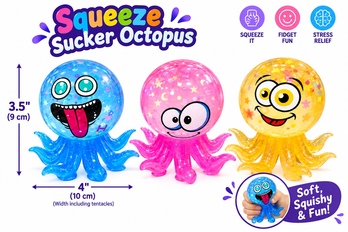 Glitter sucker Squeeze Octopus Squishy Sensory Toy