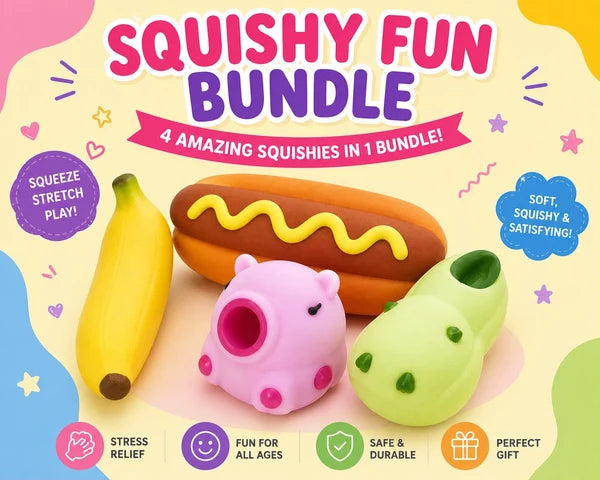 Squishy Fun Bundle – 4 Amazing Squishies | Banana, Hot Dog & 2x Capybara