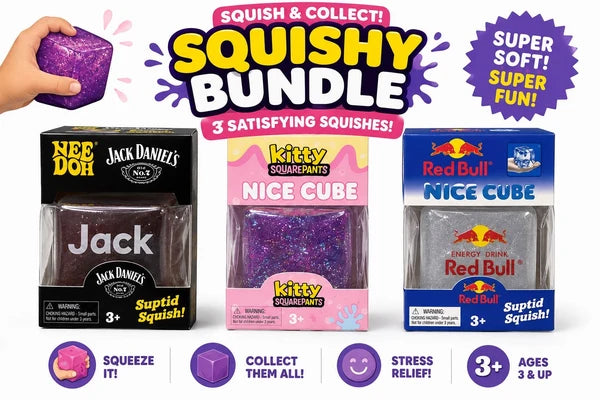 Jack Daniel's, Kitty Squarepants & Red Bull Inspired Nice Cubes – Squishy Bundle – 3 Satisfying Squishes