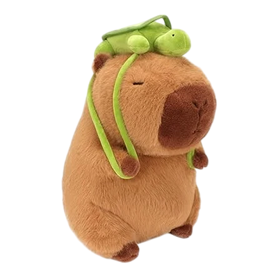 Cute cartoon capybara plush toy with turtle backpack