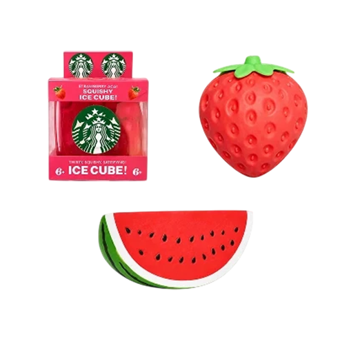 Starbucks Nice Cube, Giant Strawberry & Watermelon Squishy – Trio Bundle – Save $10