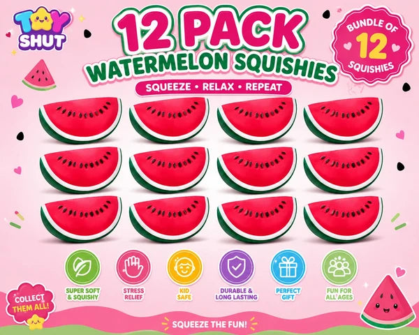 12 Pack Watermelon Squishies – Stress Relief Squishy Toy Bundle