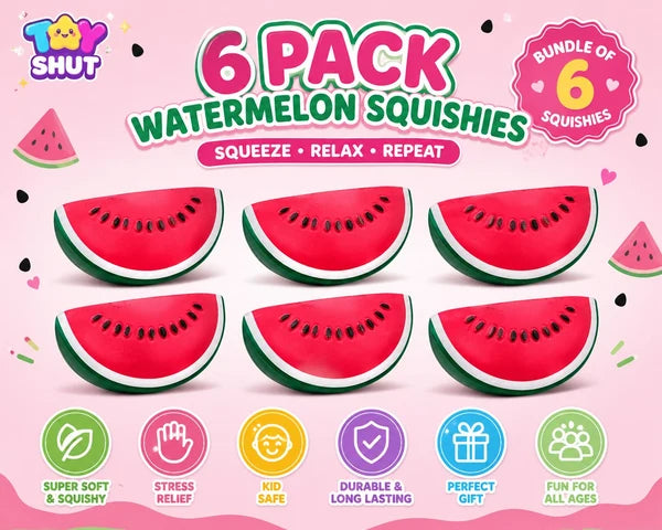 6 Pack Watermelon Squishies – Stress Relief Squishy Toy Bundle