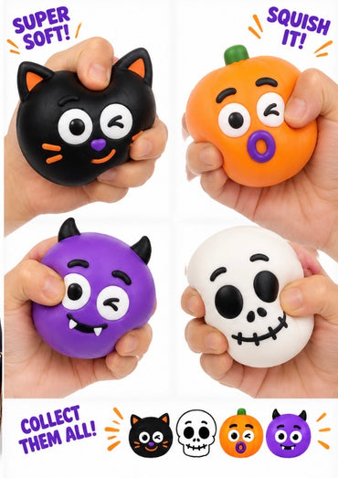 Halloween smushers Squishy Toys for Kids – Cute Pumpkin, Ghost & Cat Squeeze Toys- color may vary