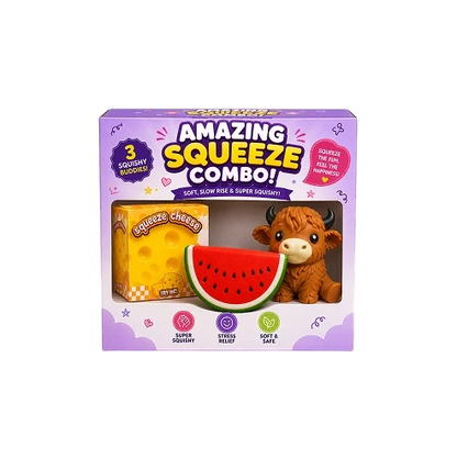Amazing Squeeze Combo – Squeeze Cheese, Watermelon &amp; Cow Squishy Bundle