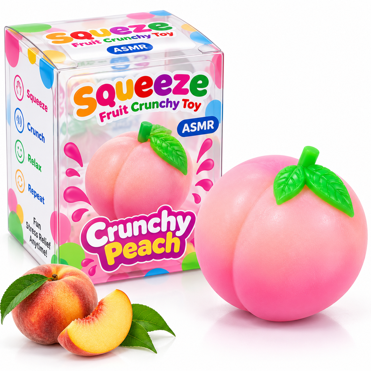 Crunchy Peach Squishy Toy – 3.5" Fruit Fidget Toy