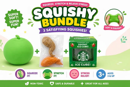 Squishy Bundle – 3 Satisfying Squishies | Giant Apple, Chicken Wing & Starbucks Green Nice Cube